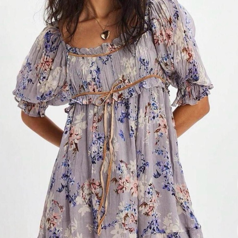 Free People Floral Mini Dress - Blue and Orange